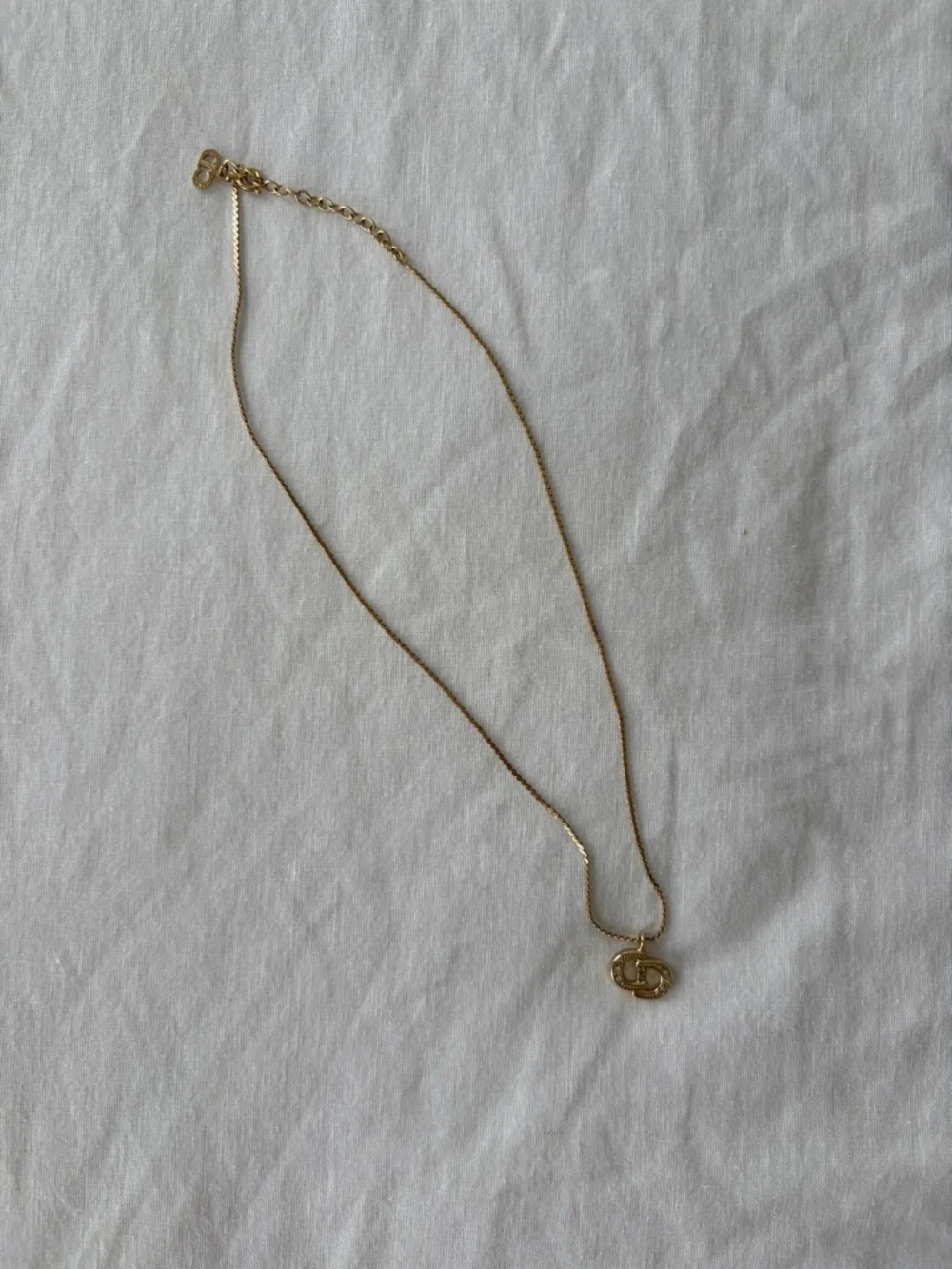 Authentic Christian Dior Gold Tone Rhinestone Chain Pendant Necklace - Picture 2 of 9